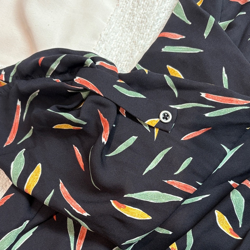 Lush Black Leaf Patterned Button Down Shirt - image 2